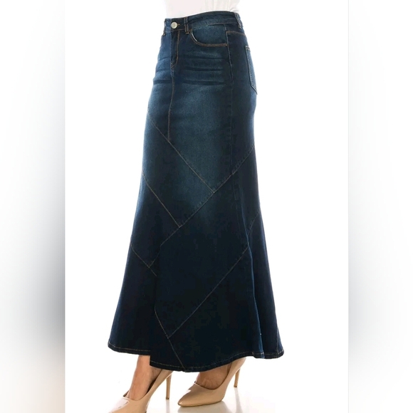 Boutique Fishtail Mermaid Skirt  Stretch Midi Maxi Dark Denim Blue Zip Closure - Picture 5 of 16